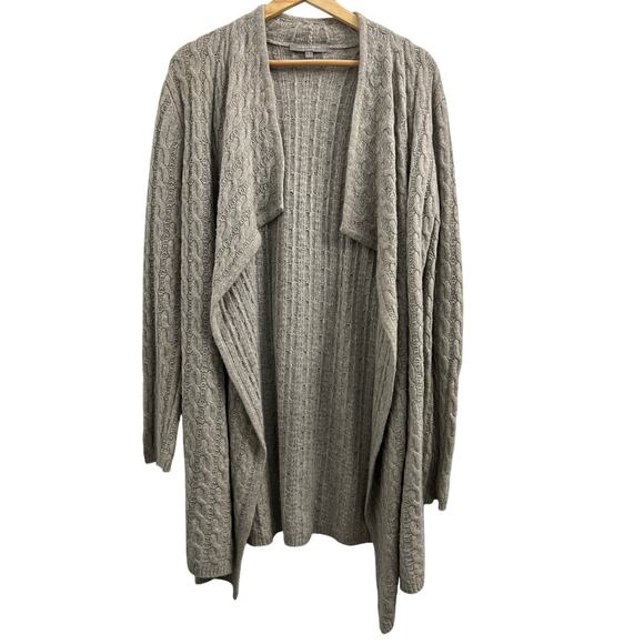 Neiman Marcus 100% Cashmere Wool Drape Front Cableknit Cardigan Sweater, Gray S - Picture 1 of 6